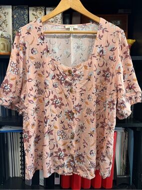 COMO BLU Floral Button-Front Pink Women’s Blouse